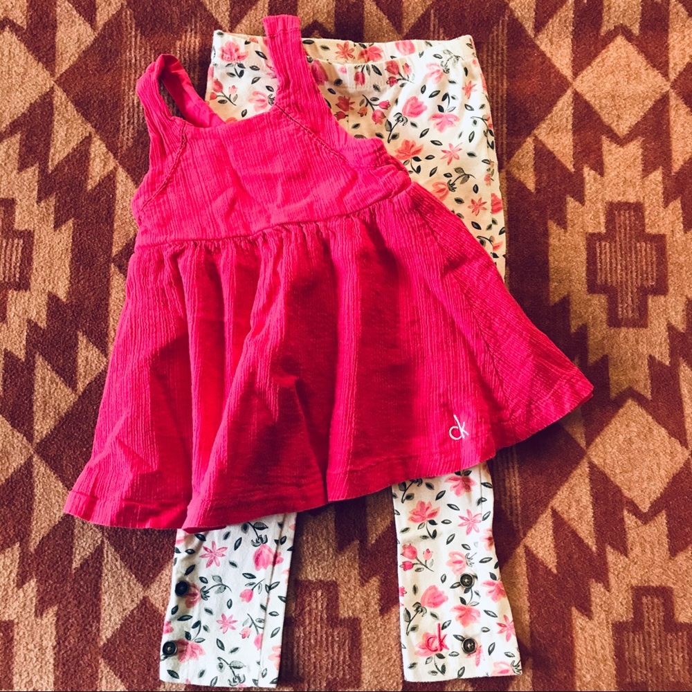 (2) Calvin Klein Set Pink Tank Top Floral Leggings